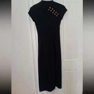 St. John Black Maxi Dress with Gold Button Accent